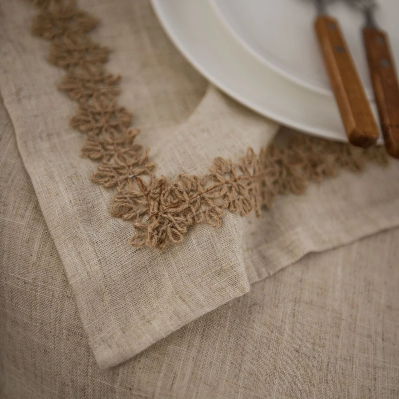 Cotton Linen Jute Lace Tablecloth for Wedding Home Party Dining Banquet Decoration Flax Fabric Table Cloth Luxurious Table Cover - Image 4
