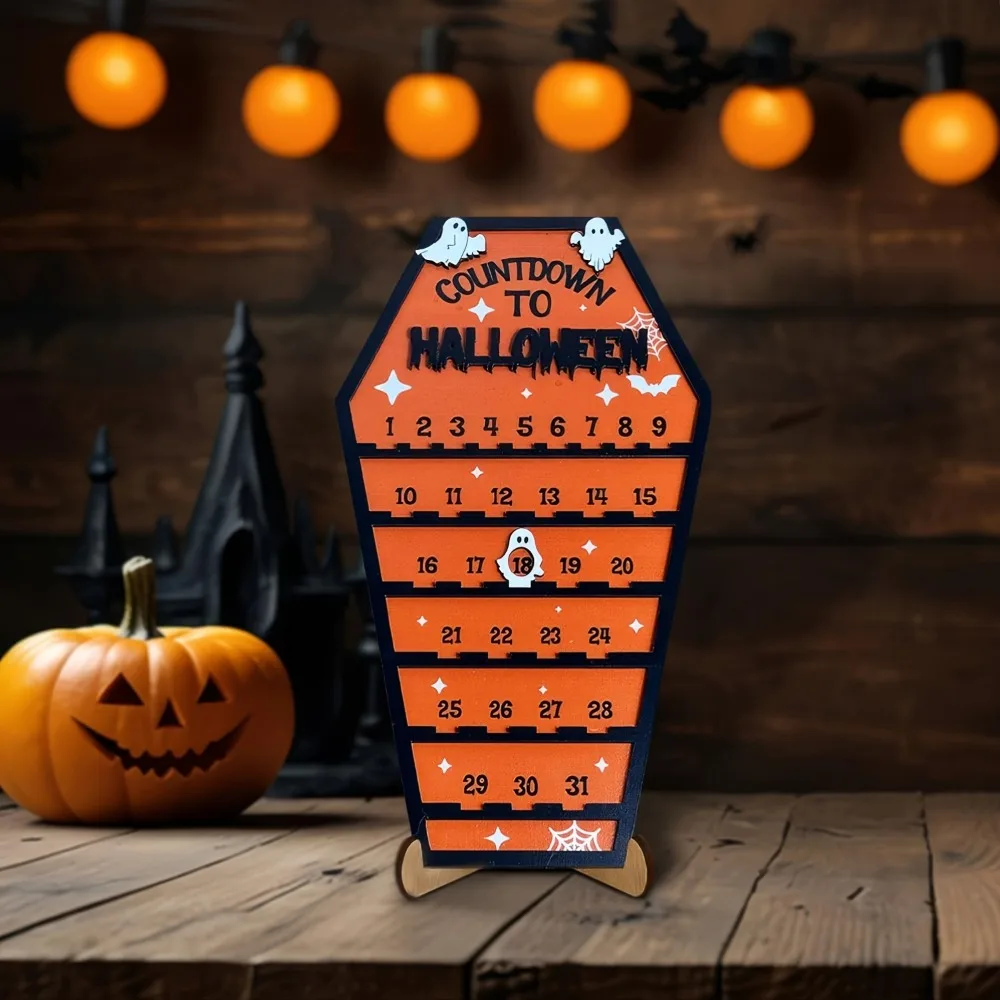 Countdown to Halloween Advent Calendar 2026 Halloween Wooden Countdown Calendar Decoration Table Wall Ornament Party Favors Gift - Image 3