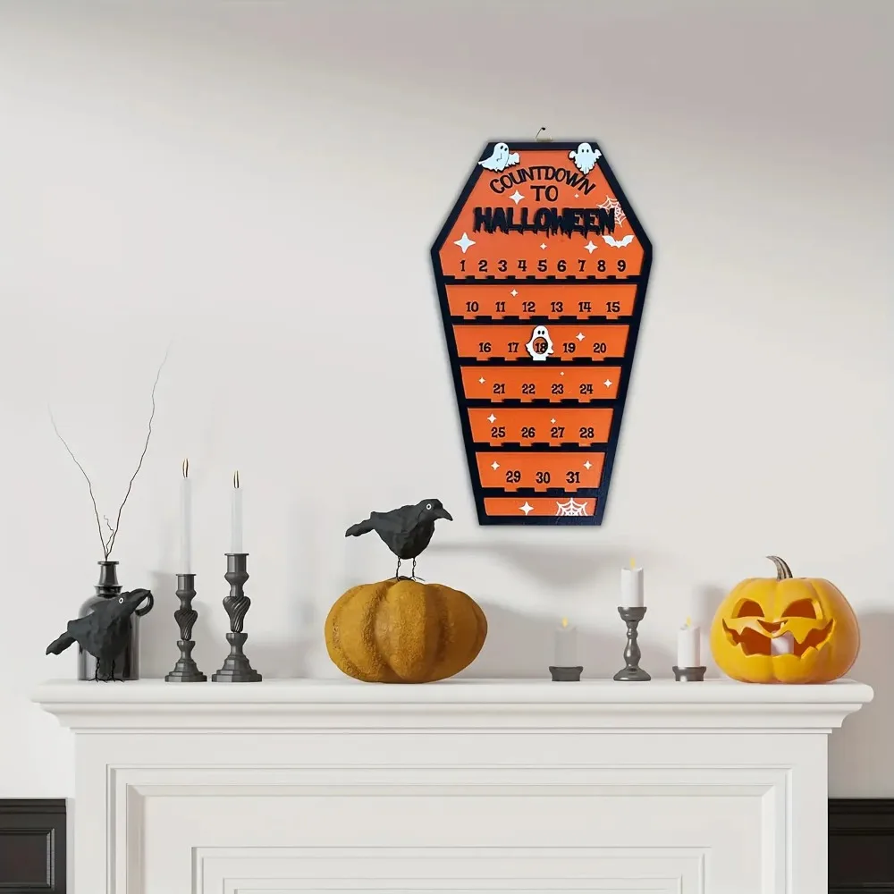 Countdown to Halloween Advent Calendar 2026 Halloween Wooden Countdown Calendar Decoration Table Wall Ornament Party Favors Gift - Image 4