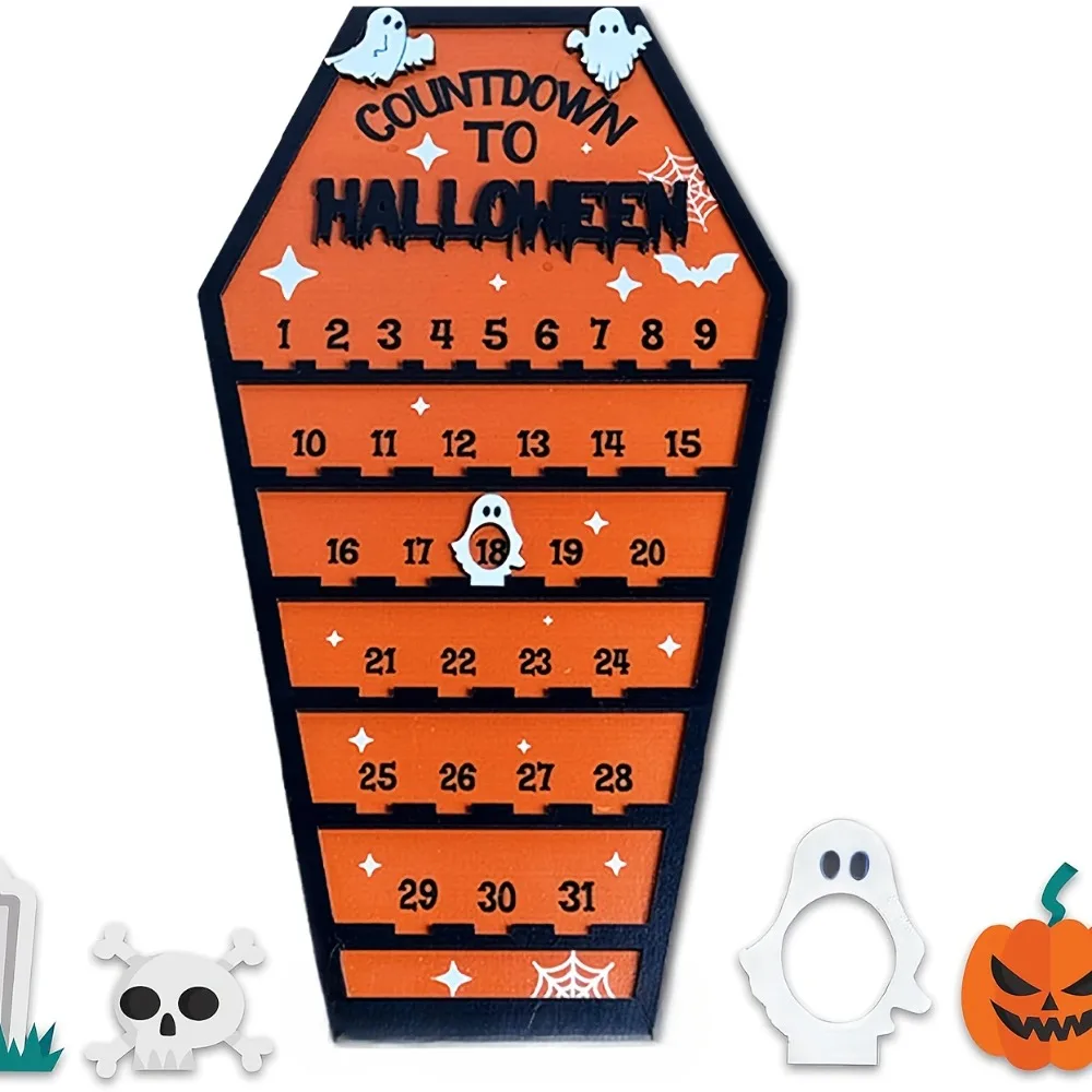Countdown to Halloween Advent Calendar 2026 Halloween Wooden Countdown Calendar Decoration Table Wall Ornament Party Favors Gift