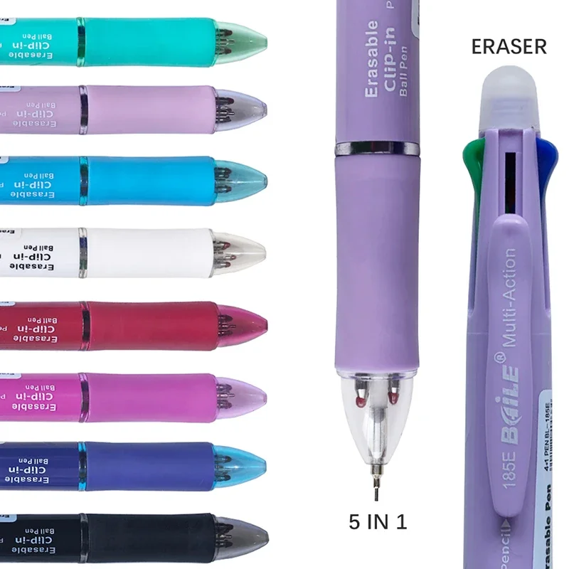 Creative 5 In 1 Erasable Gel Pen 0.7mm Blue Black Red Green Magic Refills 0.5mm Mechanical Pencil Writing Painting Stationery - Image 2