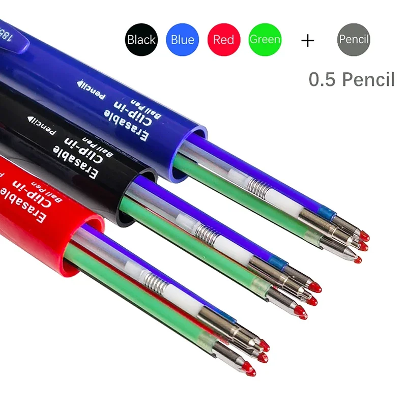Creative 5 In 1 Erasable Gel Pen 0.7mm Blue Black Red Green Magic Refills 0.5mm Mechanical Pencil Writing Painting Stationery - Image 3