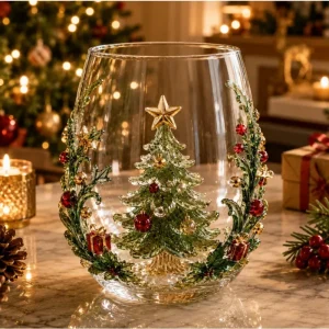 Creative High Borosilicate Glass Painted Christmas Art Cup, Santa Claus Snowman Wine Cup, Holiday Gift, Home Kitchen Coffee Mugs