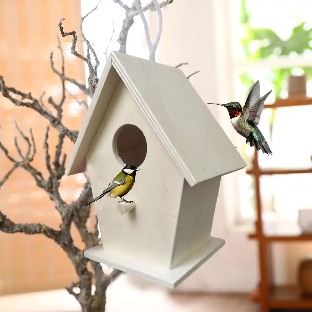 Creative wooden bird's nest Wooden Mini Bird Cage Outdoor Hanging Birdhouse Box Diy Types Wall-mounted Bird Accessories