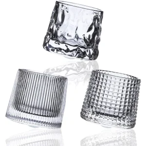 Crystal Whiskey Glasses Tumbler Rotatable Old Fashioned Glass Cup Juice Drink Coffee Wine Cup for Bar Home Christmas Gifts