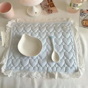 Cute Lace-edged Heart Patchwork Cotton Waterproof Placemat Ins Style Korean Japanese Style Heatproof Tablecloth Photo Decoration
