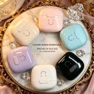 Cute Smile Macaron TWS Bluetooth Earphones Half In-Ear Wireless Headphones Long Battery Life Fashion Headset For Girls Students