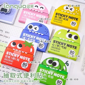 Cute Sticky Notes Accessiories Pull Out Sticky Note Pads Memo Pad Fruit Design School Office Supplies Stationery Sticky Notes