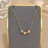 Cute Triple Color Heart Beads Necklace for Women Fashion Gold Plated Stainless Steel Charm Necklaces Waterproof Jewelry