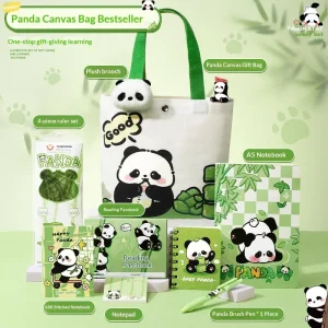 Cute panda canvas bag stationery set, practical New Year's Day gifts for primary school students, high-value kindergarten gifts