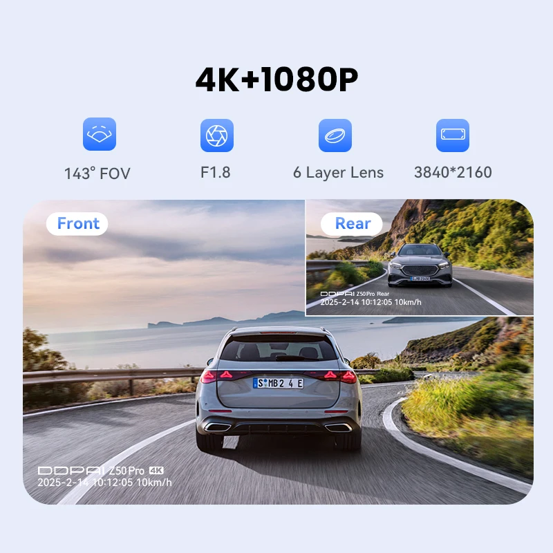 DDPAI Dash Cam Z50 Pro 4K UHD 3"IPS Display Built-in GPS ADAS Dual-channel Car DVR Wi-Fi 24H Parking Monitor Dash Car Camera - Image 3