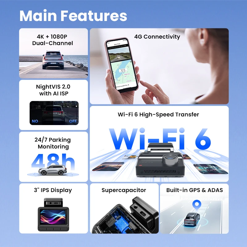 DDPAI Dash Cam Z50 Pro 4K UHD 3"IPS Display Built-in GPS ADAS Dual-channel Car DVR Wi-Fi 24H Parking Monitor Dash Car Camera - Image 2
