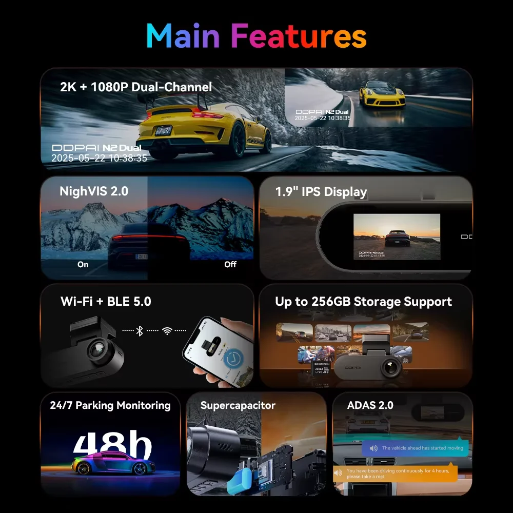 DDPAI N2 Dash Cam 2K Night Vision 24H Parking Monitor ADAS WiFi APP Control Car DVR Car Camera - Image 2