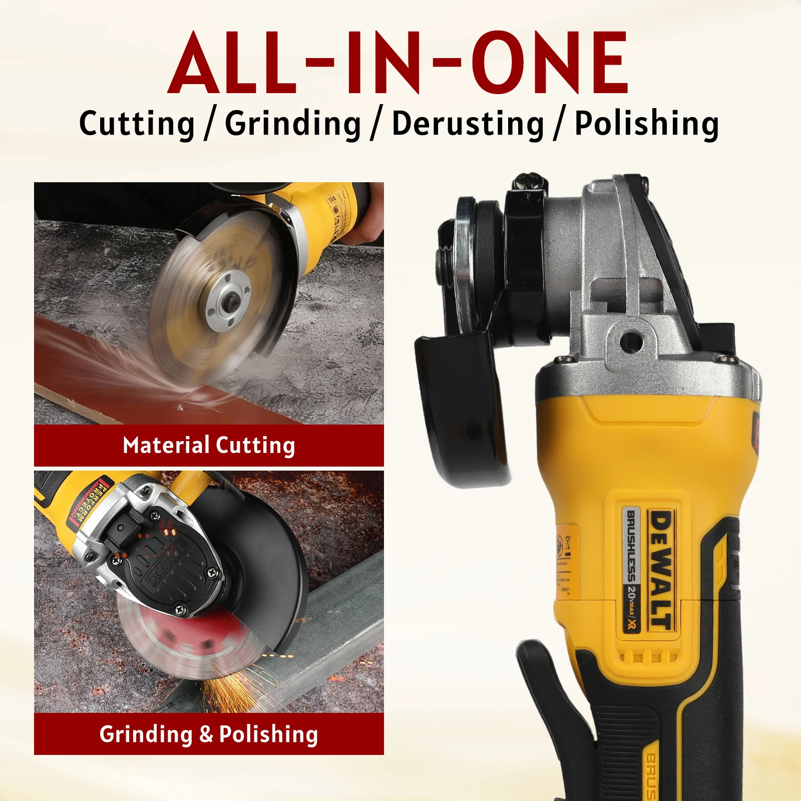 DEWALT DCG405 125mm Flat Head Angle Grinder 18V Brushless Bare Tool for Metal Cutting Wood Grinding - Image 2