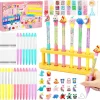 DIY Glitter Pen Making Kit Kids Craft Supplies 80+ Pieces Handmade Art Set Make 16 Pens Cartoon Decor Birthday Gift for Girls Bo