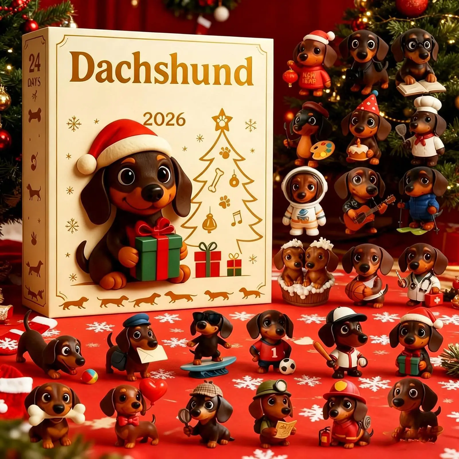 Dachshund Christmas Advent Calendar 2026 2D Acrylic Dog Pendants 24 Days Countdown Calendar Collectible Cute Animal Ornaments - Image 3
