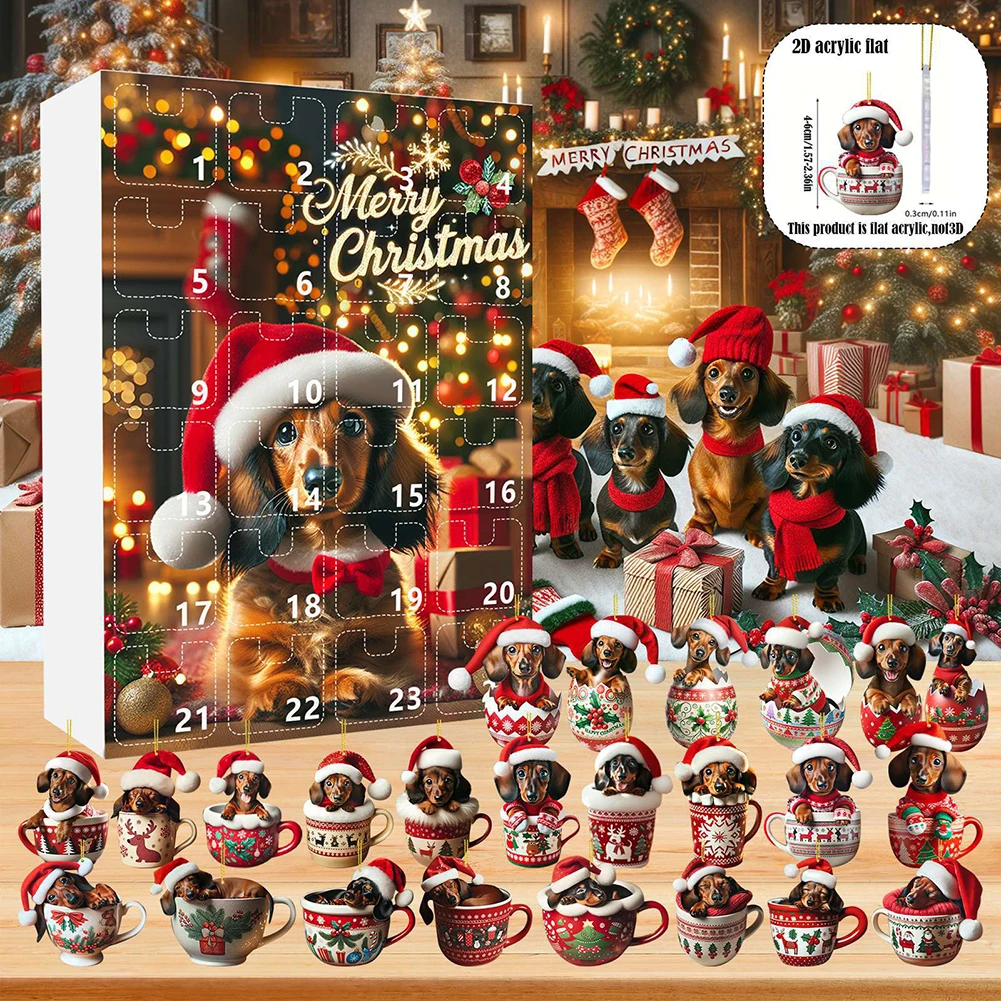 Dachshunds 24 Days Christmas Countdown Calendar With Funny Dachshunds Figure Christmas Ornaments Christmas Countdown Calendar