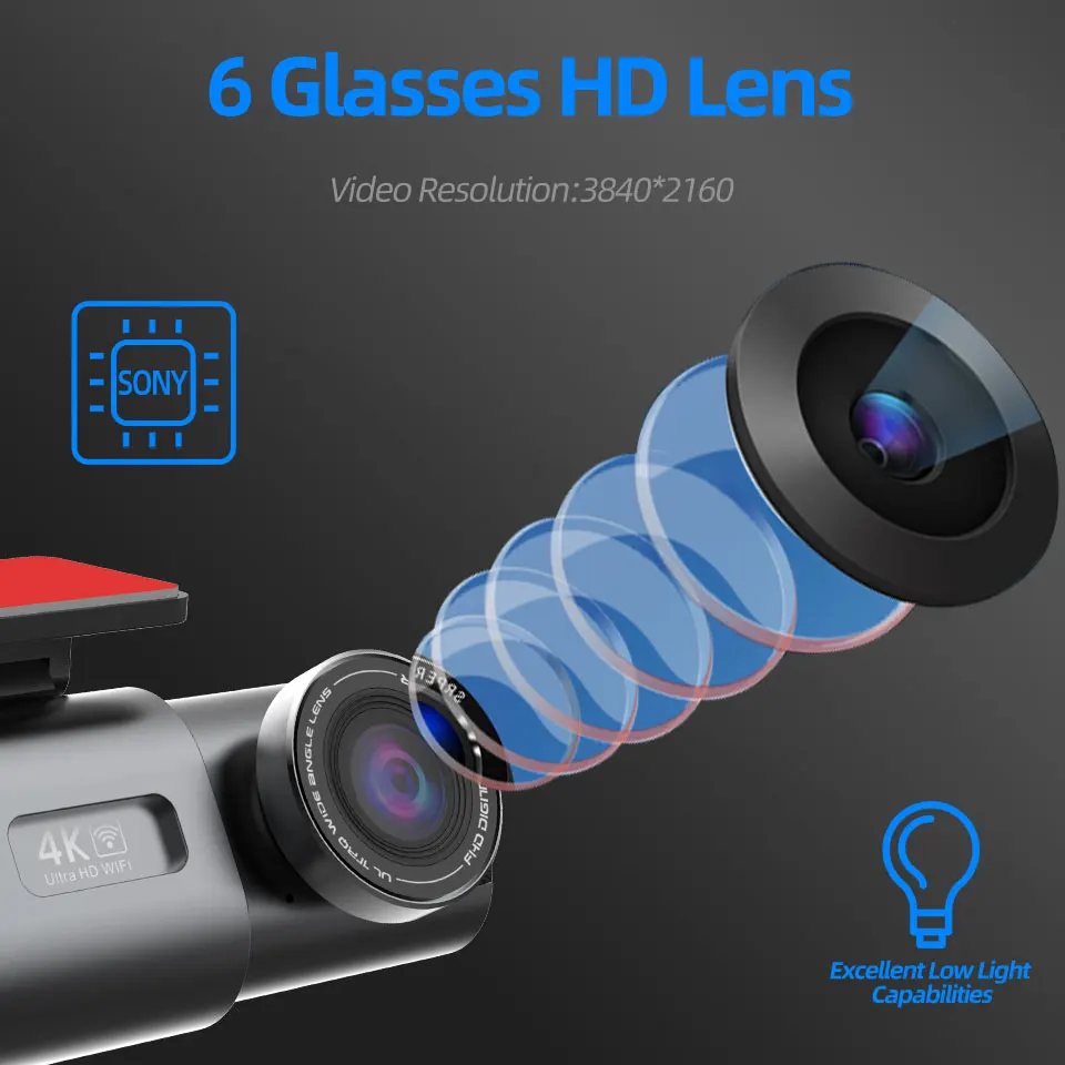 Dash Cam 4K UHD Recording Car Camera DVR Night Vision Video Recorder Built-In Wi-Fi Support GPS 24H Parking - Image 3