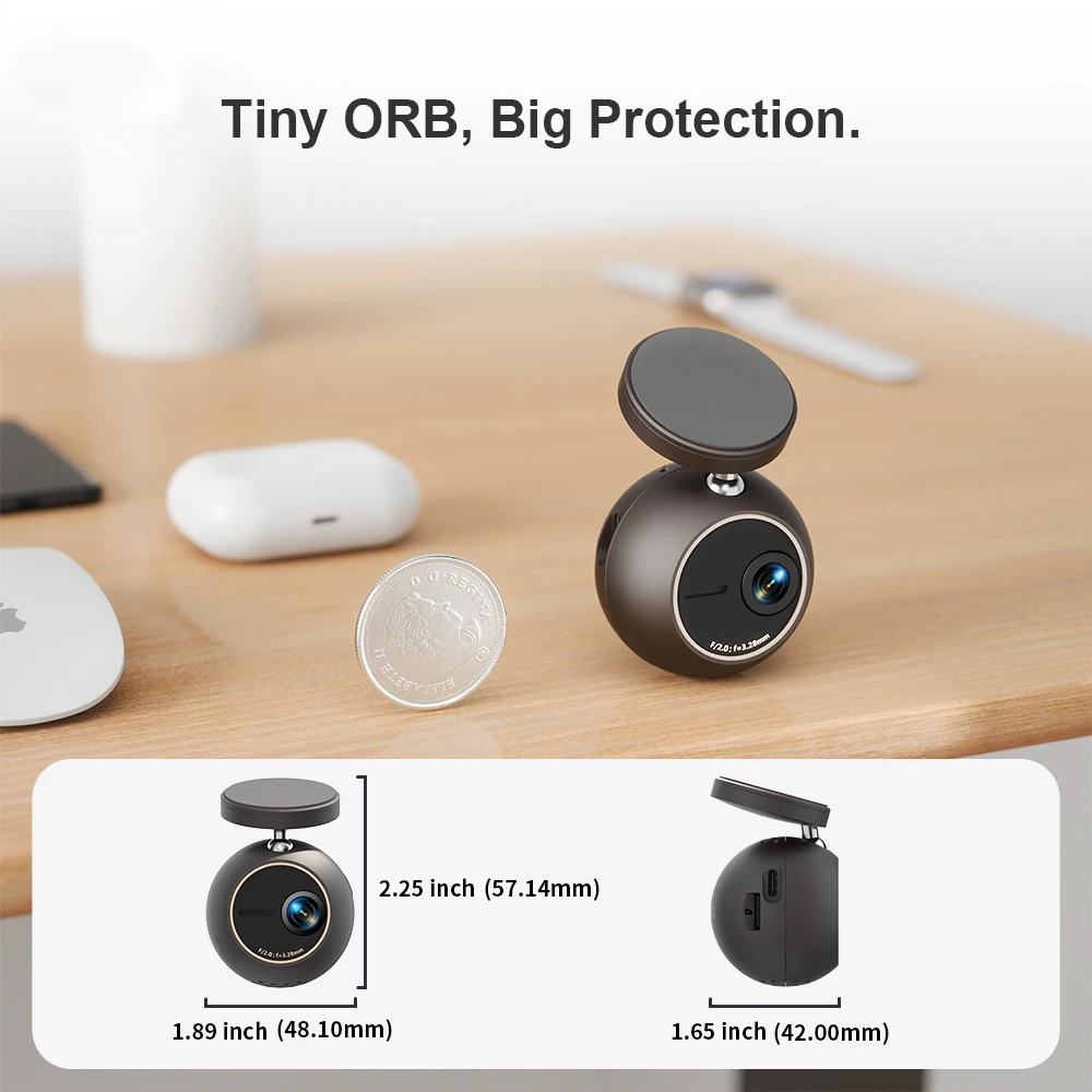Dash Cam KAWA Tiny Video Recorder 2K Car DVR MINI ORB,Voice Control Car Camera,360° Rotate,180° Video Flip AUTO Dash Camera - Image 3