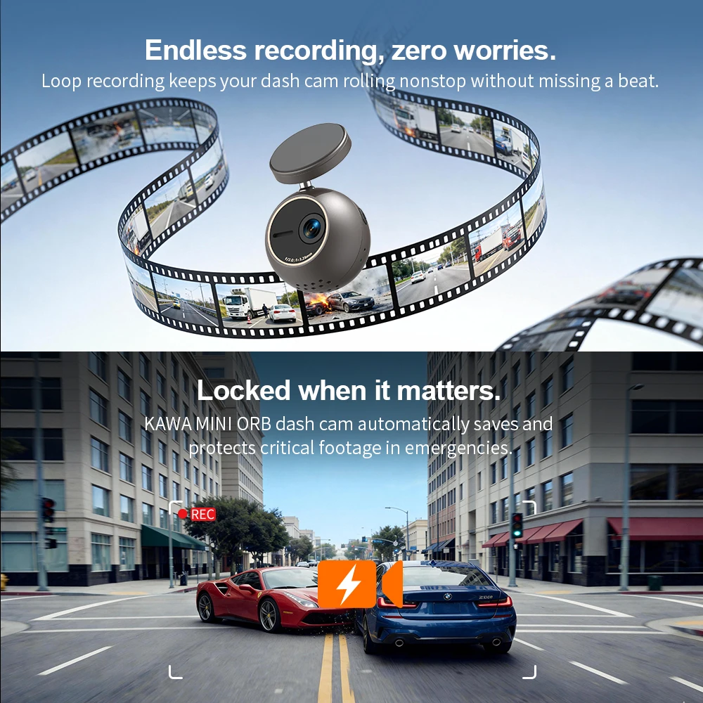 Dash Cam KAWA Tiny Video Recorder 2K Car DVR MINI ORB,Voice Control Car Camera,360° Rotate,180° Video Flip AUTO Dash Camera - Image 5