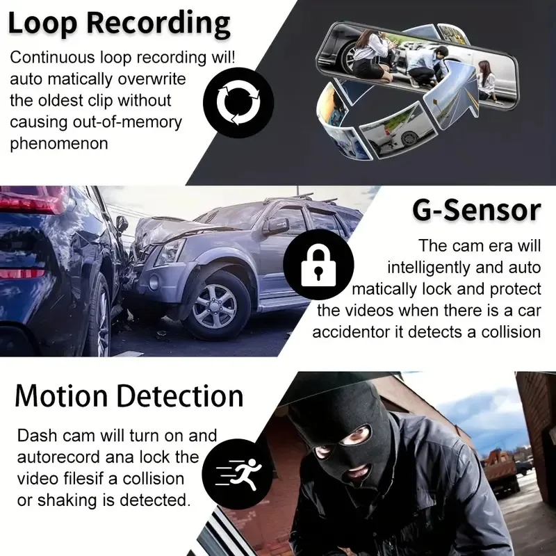 DashCam Voiture 3 Channel Car Recording Camera DVR 1080P Night Vision 24h Parking Video Recorder Front Inside Rear Auto Dash Cam - Image 6
