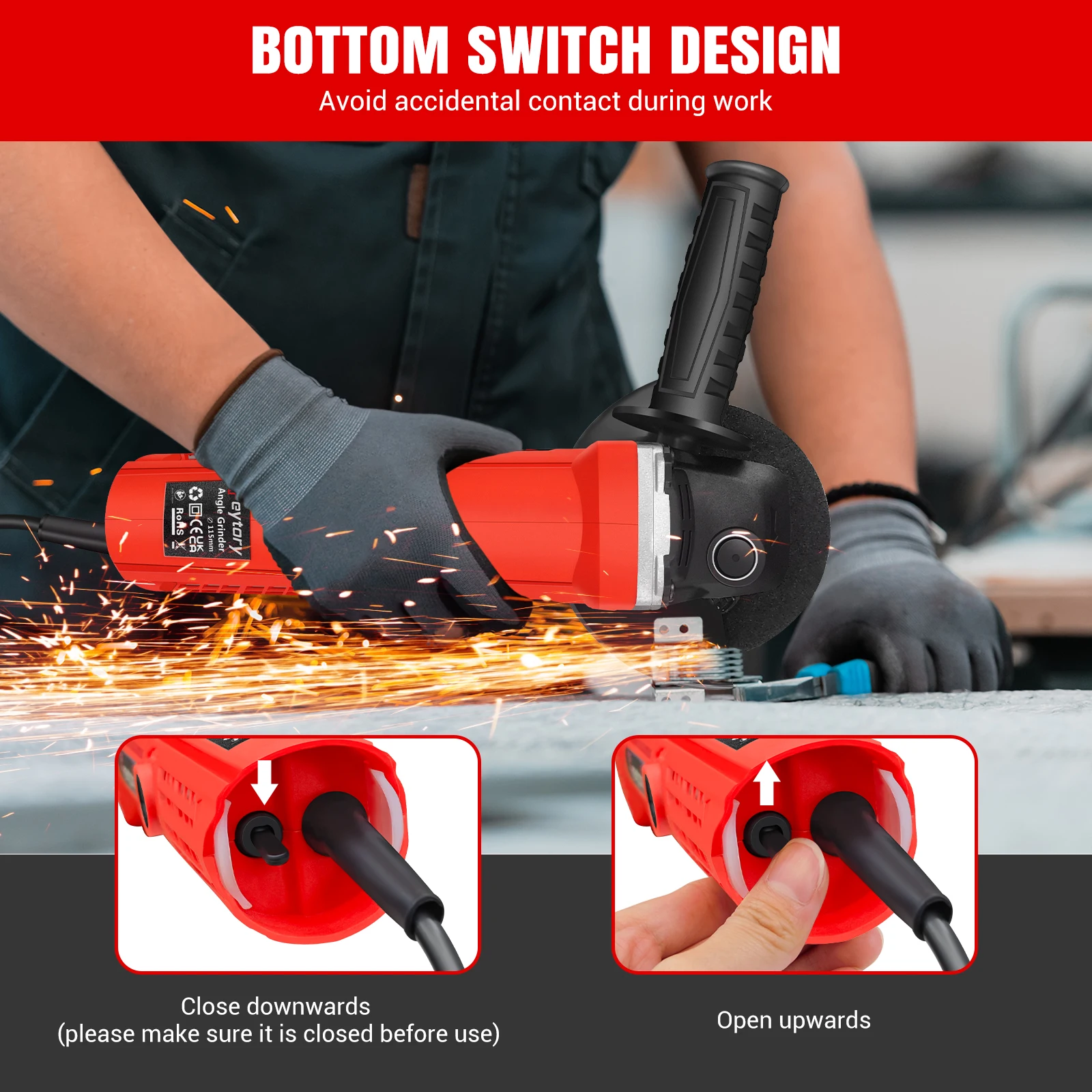 DayPlus 115mm Angle Grinder 4.5 inch 240V 5000W 12000rpm Electric Grinding Sander Corded for Metal,Tile Cutting Polishing M14 - Image 4