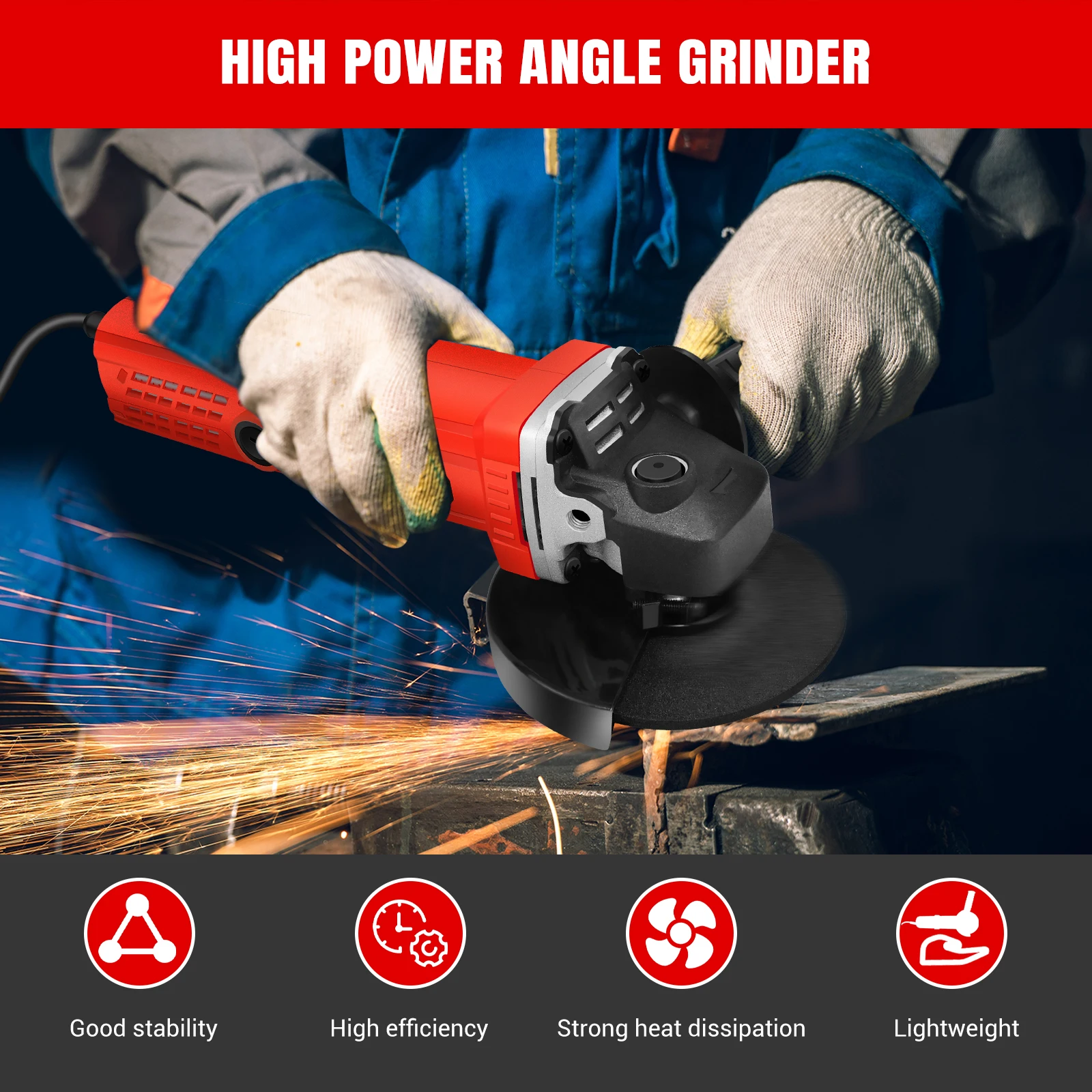 DayPlus 115mm Angle Grinder 4.5 inch 240V 5000W 12000rpm Electric Grinding Sander Corded for Metal,Tile Cutting Polishing M14 - Image 3