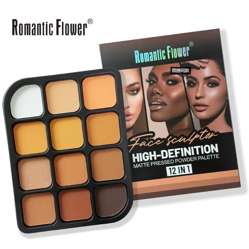 Deep Skin 12-Color Matte Contour Palette - Full Coverage All-In-One Highlighter Shading & Powder Face Makeup Kit - Image 3