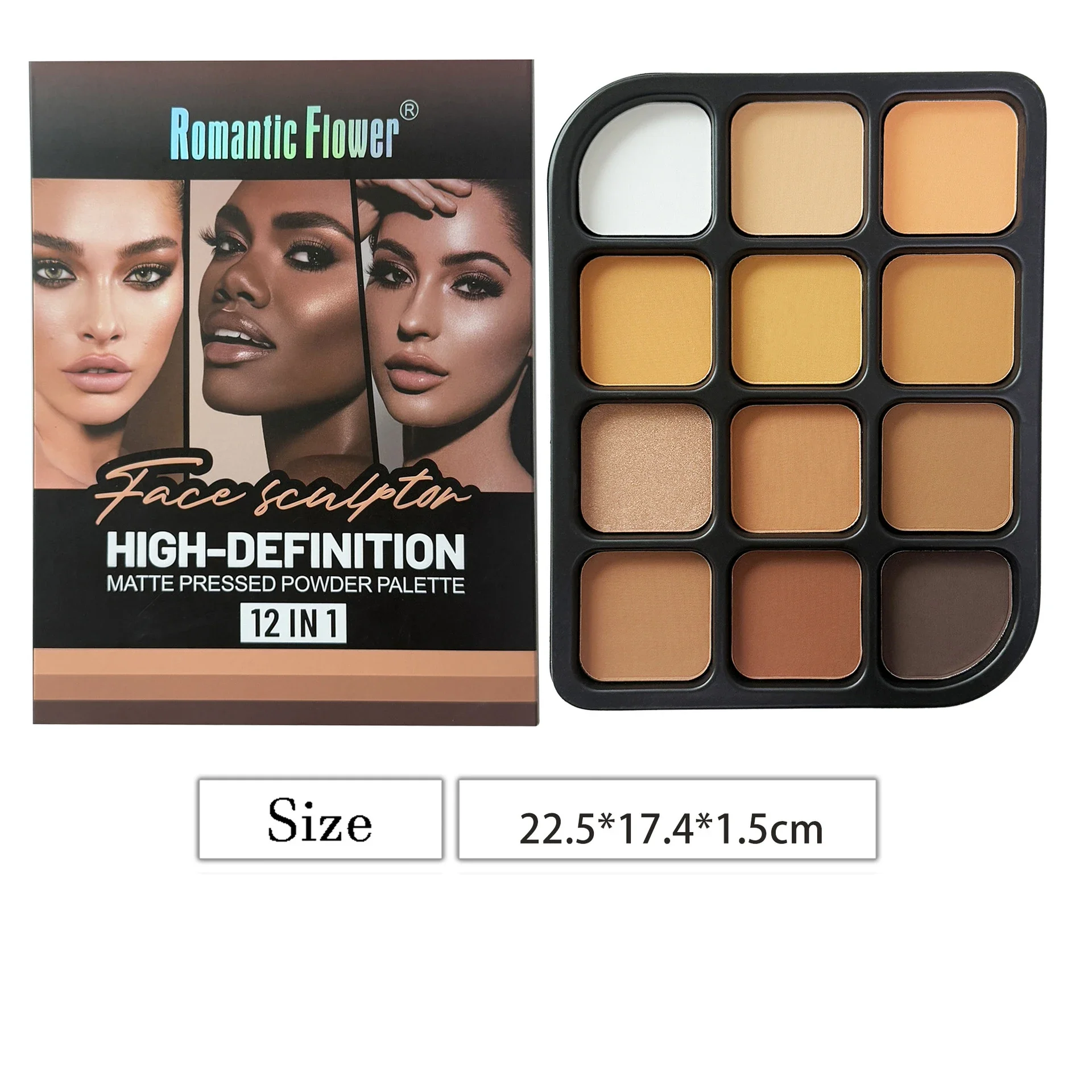 Deep Skin 12-Color Matte Contour Palette - Full Coverage All-In-One Highlighter Shading & Powder Face Makeup Kit - Image 6