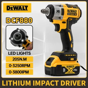 Dewalt DCF880 Cordless Electric Brushless Wrench Impact LED Light 3250RPM 205N.m Wireless Power Tool for Home Improveme