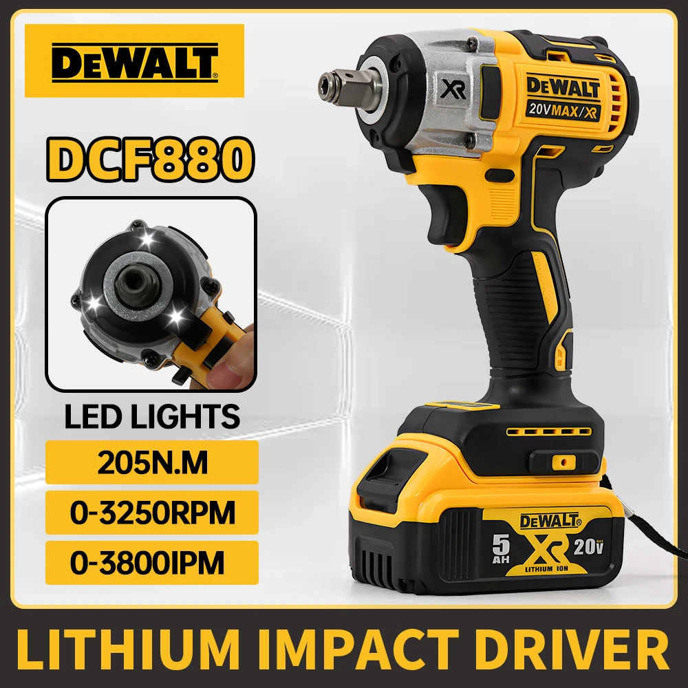 Dewalt DCF880 Cordless Electric Brushless Wrench Impact LED Light 3250RPM 205N.m Wireless Power Tool for Home Improveme