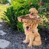 Dog Statue Figurine Feeding Station Resin Feeder Garden Bird Bath Bowl for Park Housewarming Backyard Porch Attracting Birds