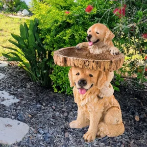 Dog Statue Figurine Feeding Station Resin Feeder Garden Bird Bath Bowl for Park Housewarming Backyard Porch Attracting Birds