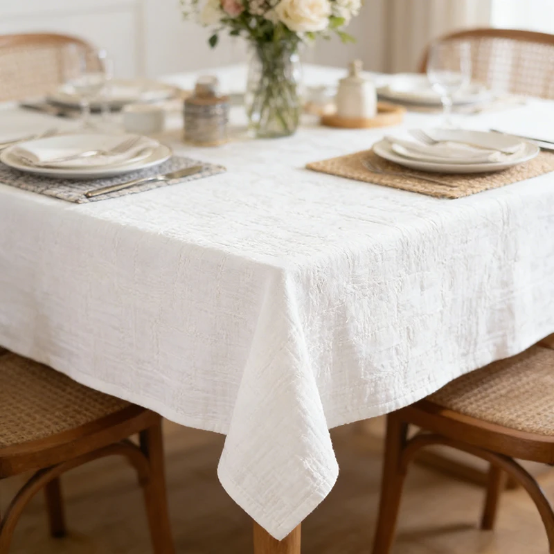 Double-Layer Wrinkled Gauze Tablecloth Rectangular Cotton Muslin Fabric Wedding Table Decoration for Kitchen Birthday Home Decor - Image 4