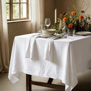 Double-Layer Wrinkled Gauze Tablecloth Rectangular Cotton Muslin Fabric Wedding Table Decoration for Kitchen Birthday Home Decor