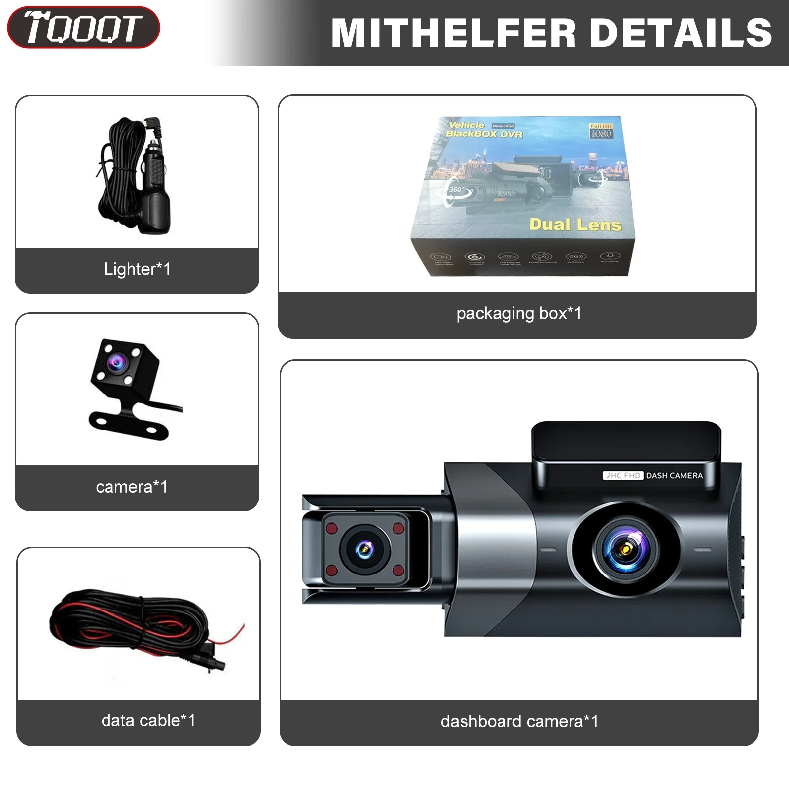 Dual Lens Car Dash Cam with WIFI, Front & Rear Car DVR Video Recorder Built-in G Sensor, Night Vision Vehicle Camera for Loop Recording and Driving Safety Monitoring - Image 2