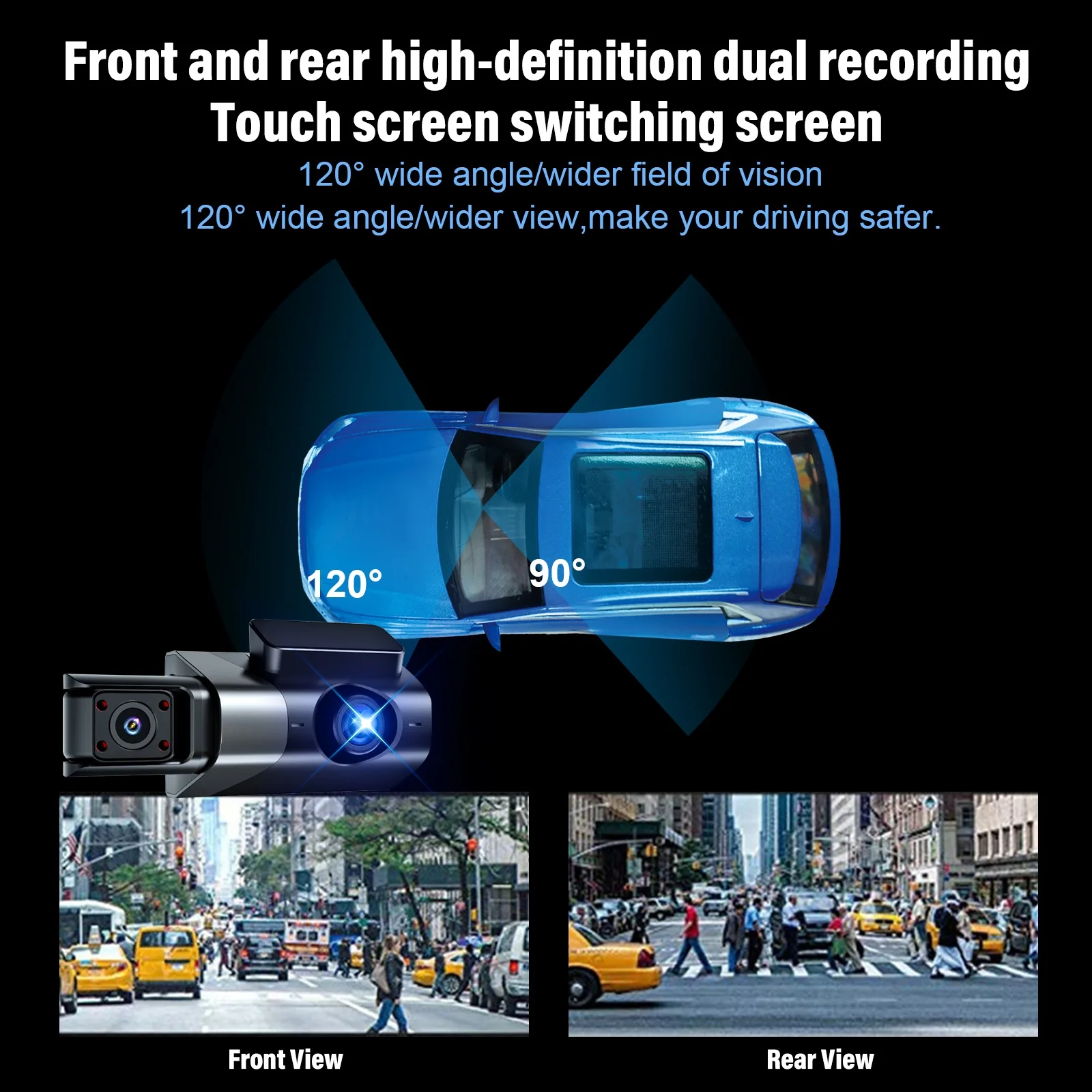 Dual Lens Car Dash Cam with WIFI, Front & Rear Car DVR Video Recorder Built-in G Sensor, Night Vision Vehicle Camera for Loop Recording and Driving Safety Monitoring - Image 7