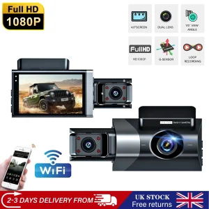 Dual Lens Car Dash Cam with WIFI, Front & Rear Car DVR Video Recorder Built-in G Sensor, Night Vision Vehicle Camera for Loop Recording and Driving Safety Monitoring