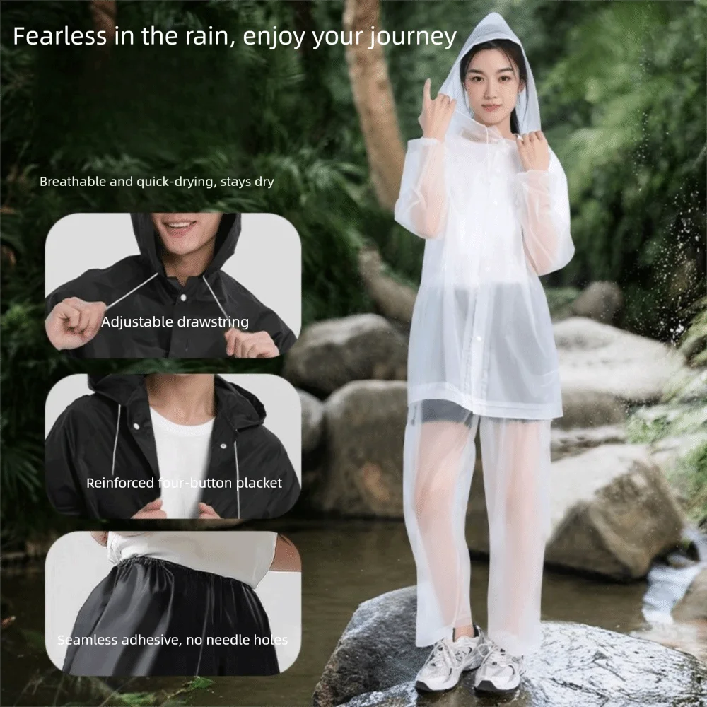 Durable Eva Raincoat Set Full Coverage Windproof Cycling Raincoat Adjustable Strengthen Buttons Split Raincoat Cycling - Image 4