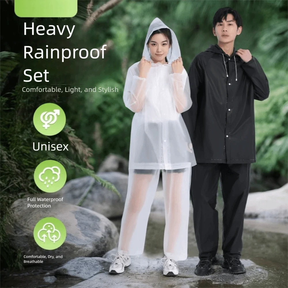 Durable Eva Raincoat Set Full Coverage Windproof Cycling Raincoat Adjustable Strengthen Buttons Split Raincoat Cycling