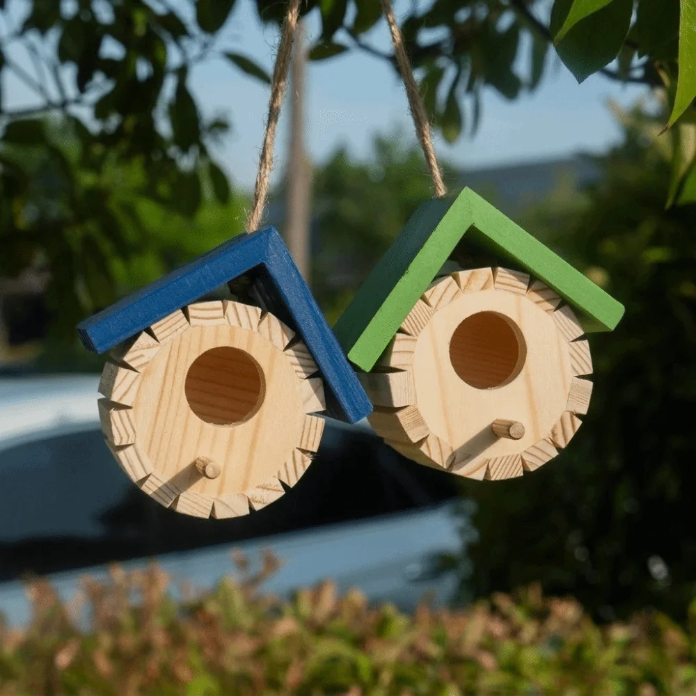 Durable Waterproof Hanging Wooden Bird House with Hanging Rope Decorative Bird Nest Box Ventilation Wild Birds Habitat Courtyard - Image 3