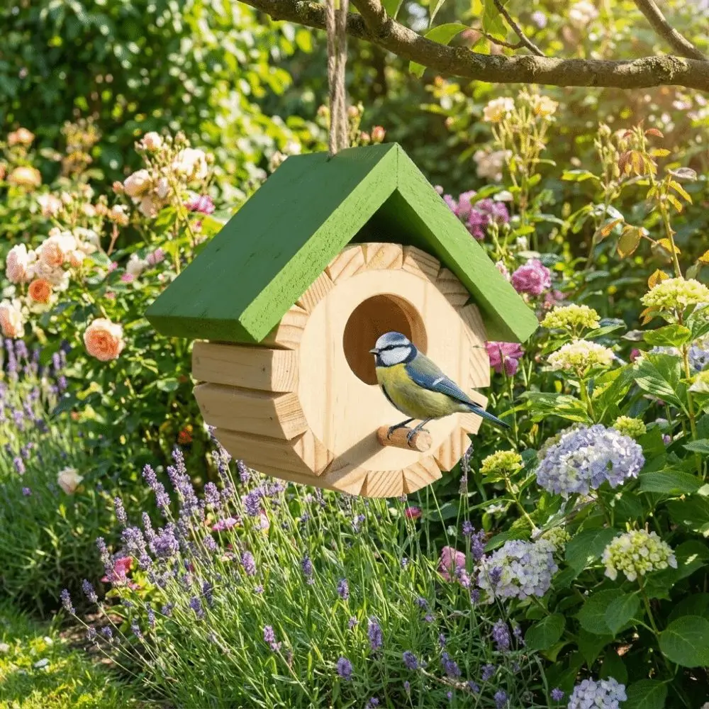 Durable Waterproof Hanging Wooden Bird House with Hanging Rope Decorative Bird Nest Box Ventilation Wild Birds Habitat Courtyard