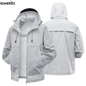 EUMERGX Men Women Waterproof Jacket Fishing Climbing Trekking Sun Protective Windbreaker Unisex Summer Lightweight Rain Coat