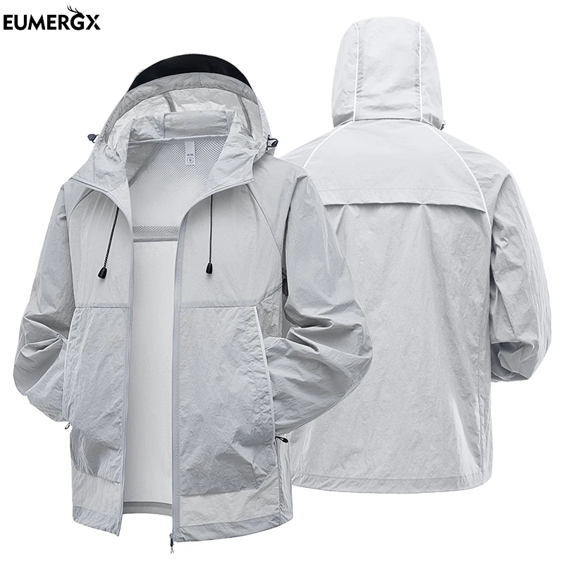 EUMERGX Men Women Waterproof Jacket Fishing Climbing Trekking Sun Protective Windbreaker Unisex Summer Lightweight Rain Coat