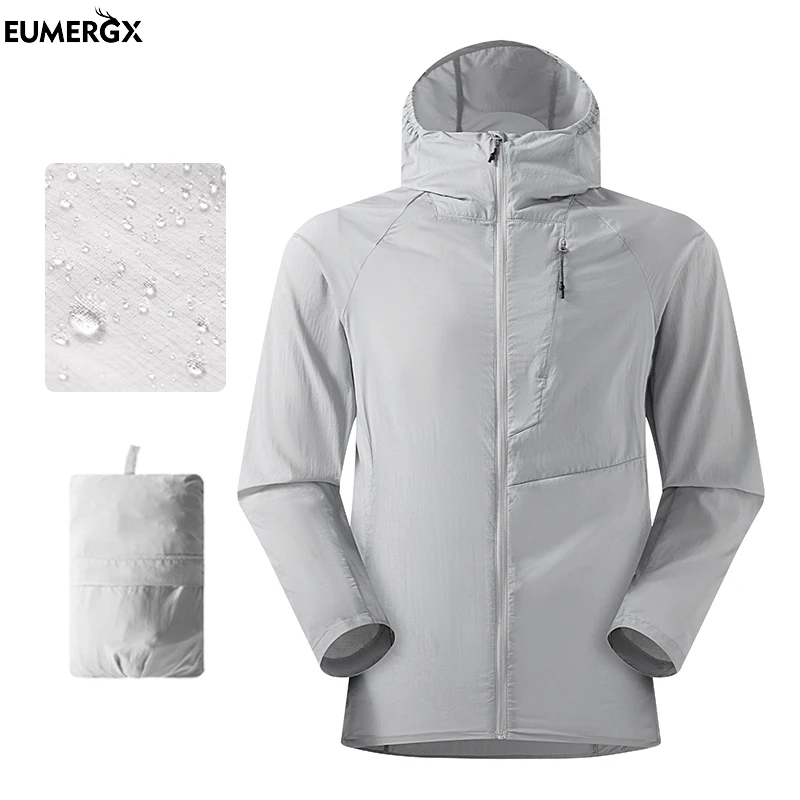 EUMERGX Men's Women's Ultra-Lightweight Windbreaker Summer Sun Protection Waterproof Jacket Unisex Hiking Trekking Climbing Coat