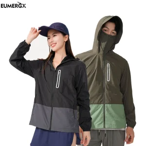 EUMERGX Women Men Anti-UV Windbreaker Camping Climbing Trekking Hiking Jacket Unisex Quick Dry Waterproof Sun Protective Coat