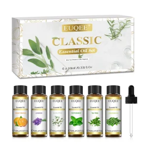 EUQEE 10ml Aromatic Essential Oil Lemongrass Lavender Eucalyptus Peppermint Tea Tree Sweet Orange Aromatherapy Oil for Diffuser
