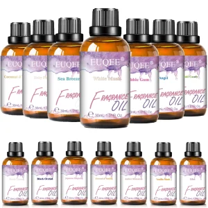EUQEE Aromatic Fragrance Oil For Car Diffuser 30ml White Musk Angel Sea Breeze Coconut & Vanilla Dragons Blood Aromatherapy Oil