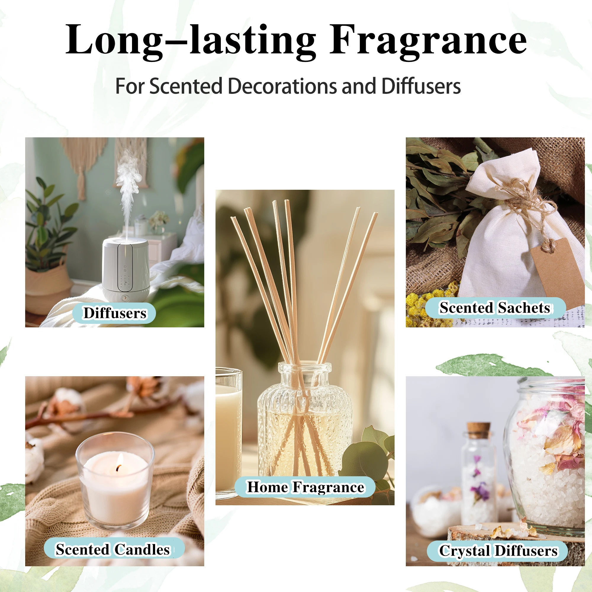 Euqee Essential Oil 10ml Pure Vanilla Extract Aromatherapy Oils Cinnamon Bergamot Cedarwood Lemon Lavender Tea Tree Fragrance - Image 6