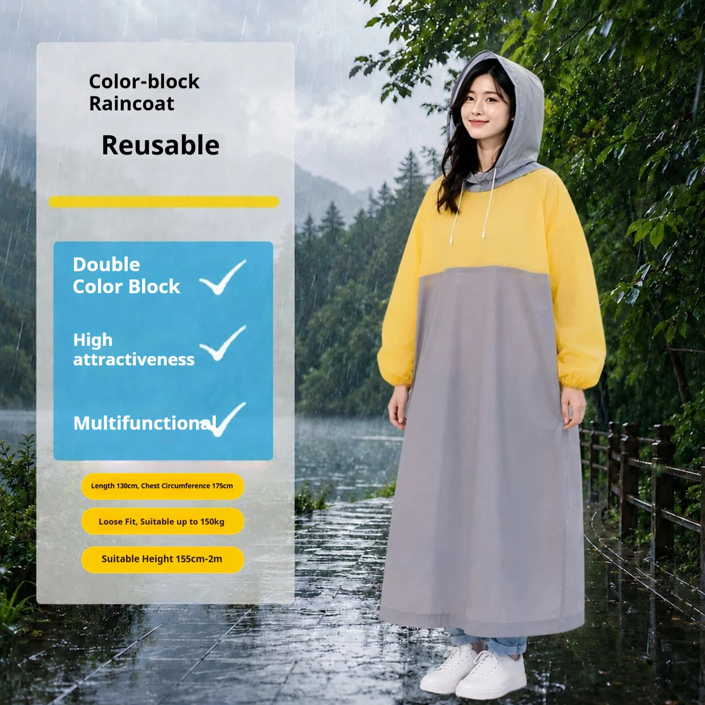 EVA Oversized Color Block Pullover Raincoat Extended Fit Rain Jacket for Adults Outdoor Hiking Travel - Men Women - Image 5
